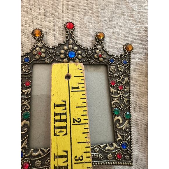 3 Enameled Metal Floral Photo Frames table top mini small crown crystals set - Picture 16 of 16